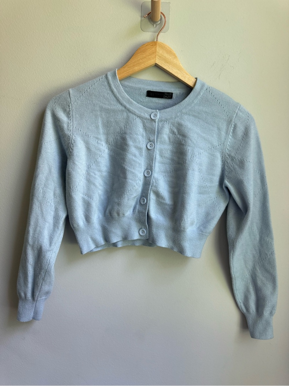 Dazy Cropped Light Blue Button-Front Women's Cardigan Crop Y2K